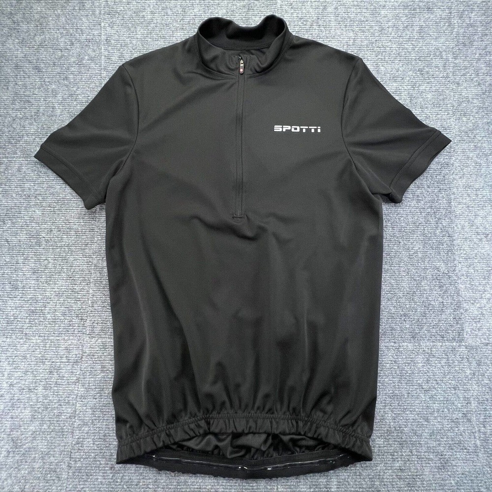 Spotti Cycling Jersey Mens M Black Short Sleeve 1/4 Zip Back Reflectors Pullover